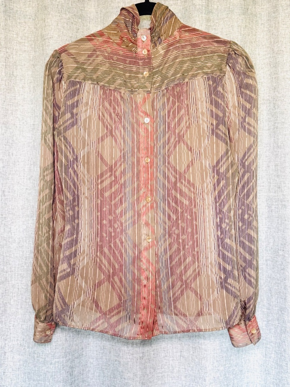Philippe Marques Blouse Women's Small Button Front Long Sleeve Sheer VTG 80s 90s